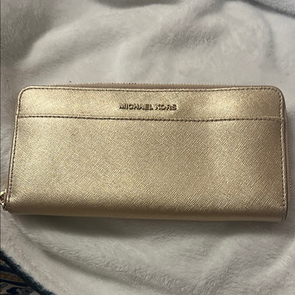 Michael Kors Metallic Gold Zip-Around Wallet